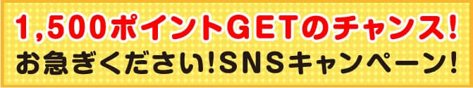 1,500ポイントGETのチャンス！お急ぎください！SNSキャンペーン！