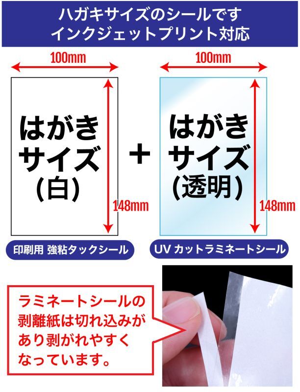 ハガキサイズシール (白) UVカットラミネートシール付 屋内用